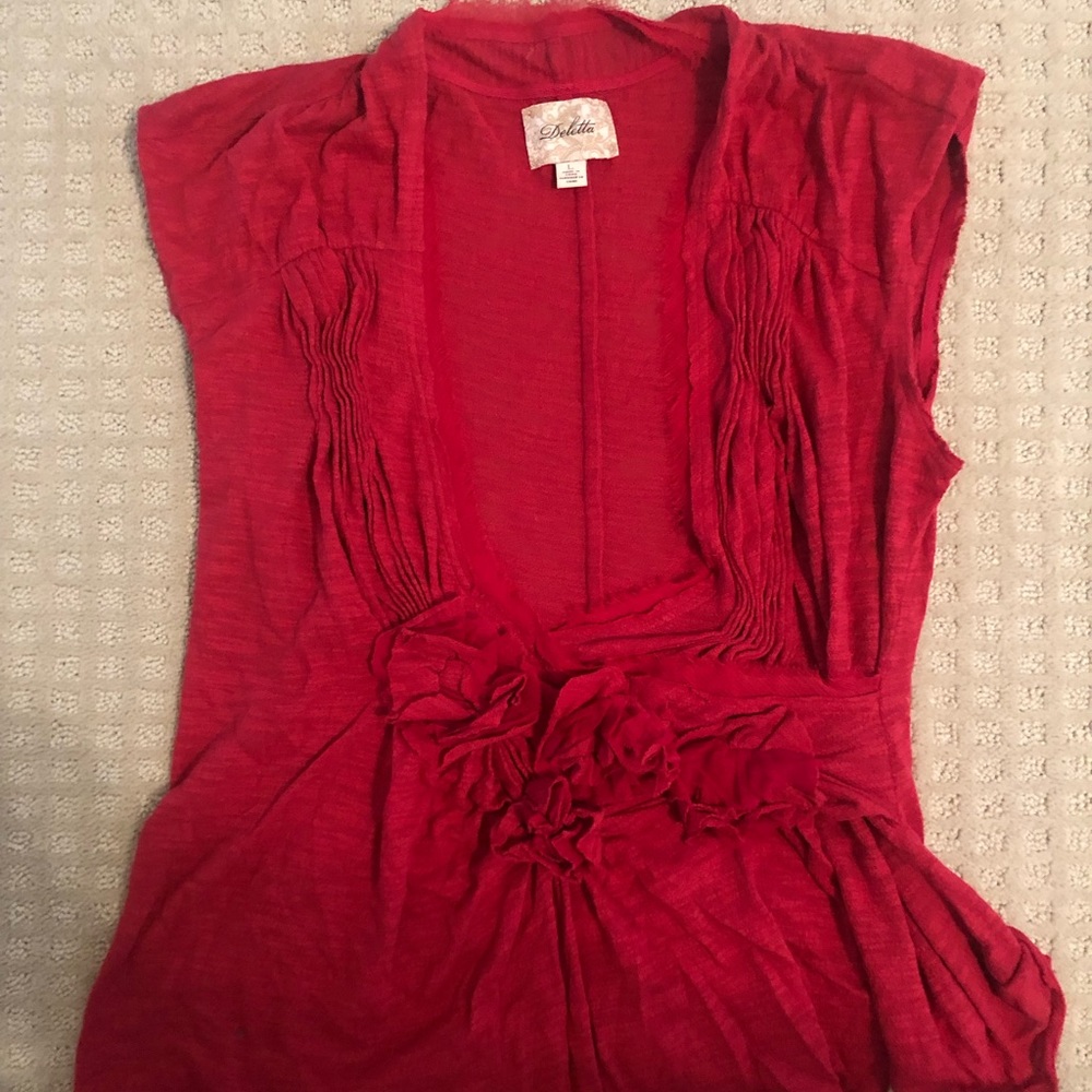 Anthropologie Wrap Top with Flower Detail